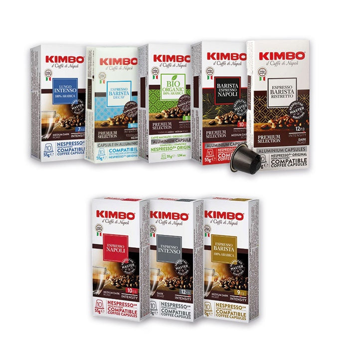 Kimbo Espresso Kapsel Mix – 570 Stück | Espresso Napoli, Barista, Intenso, Arabica Decaffeinato, Ristretto, Lungo & Bio | Nespresso® kompatibel