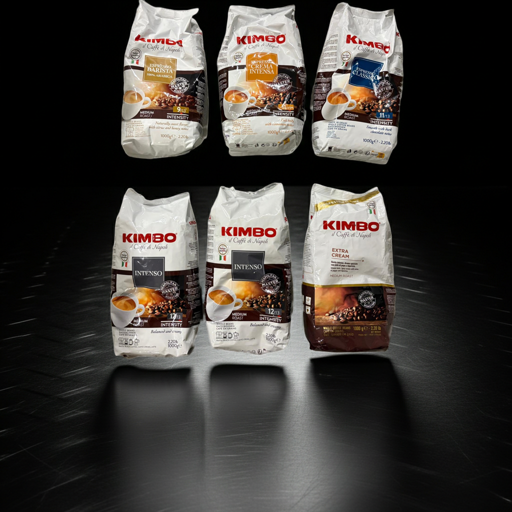 Kimbo Kaffee Restposten 6 kg – Espresso & Crema Bohnen Mix – Intenso, Crema Intensa, Extra Cream, Classico & Barista 100% Arabica – Ganze Bohnen Italien